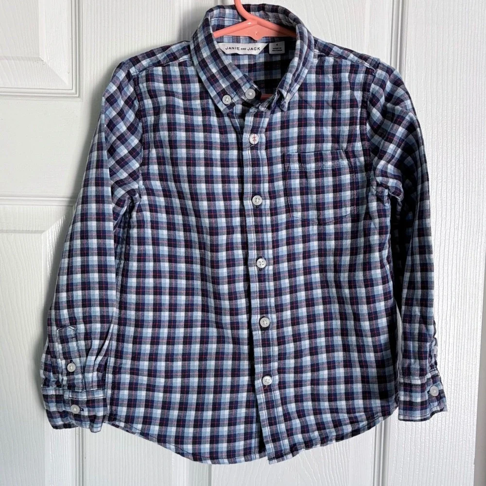 Janie and Jack Shirt and Shorts Bundle Size 4 Blue Green Plaid 2pc Outfit